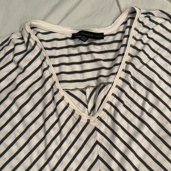 White House Black market tee shirt size  L gray and white stripes - Picture 8 of 10